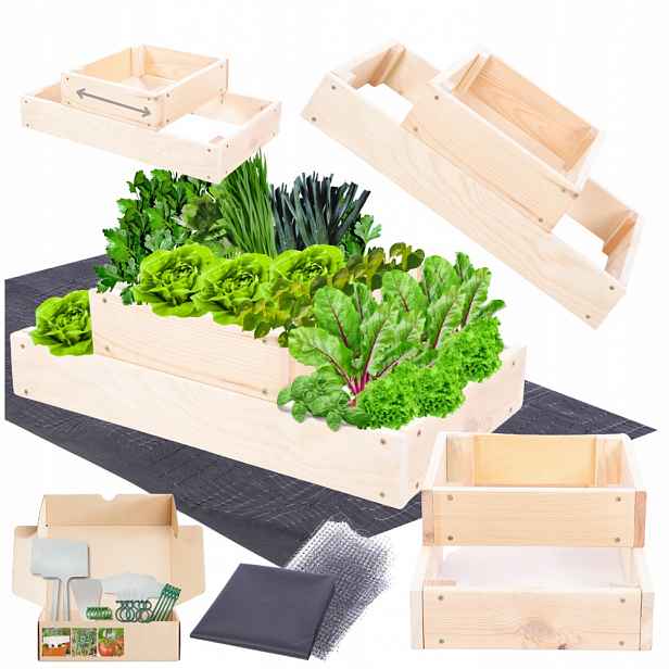 Zeleninový Záhon dřevěný nastavitelný kaskádový box pařeniště květináč 18x60x30