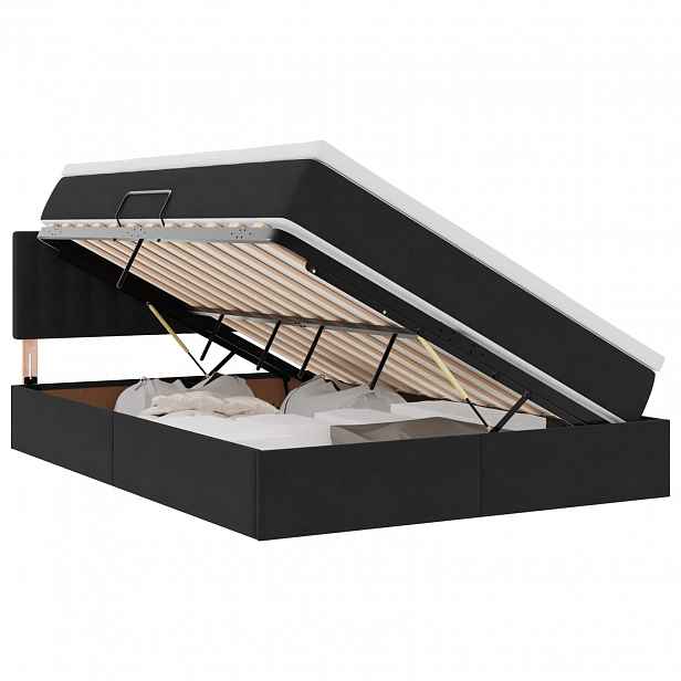 vidaXL LED postel s úložným prostorem a matrací Černá 140 x 200 cm