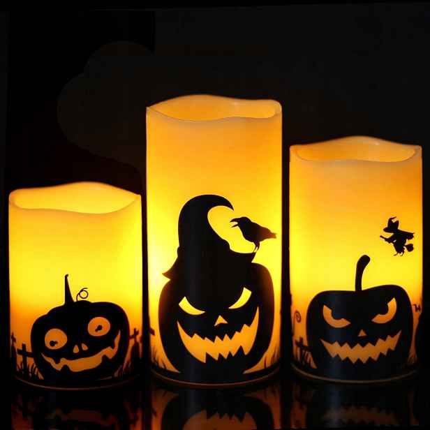 Bezplamenné Led svíčky, blikající Led sloupové svíčky, Halloween