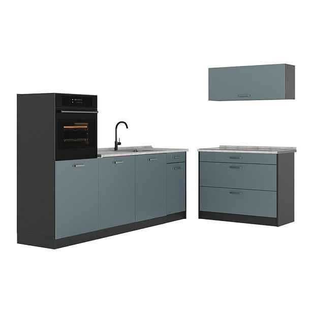 Vicco KUCHYŇSKÝ KOUT R-Line, Modrošedá/Antracit, 220 cm bez pracovní desky