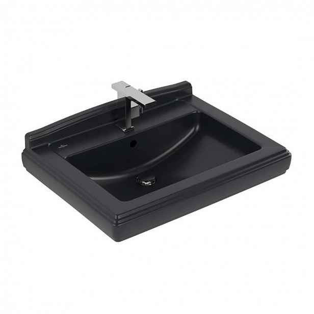 Villeroy & Boch Hommage - Umyvadlo 75x58 cm, s přepadem, otvor pro baterii, CeramicPlus, Pure Black 710175R7