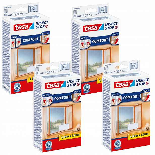 Tesa Moskytiéra okenní síť na suchý zip, bílá, 1,3 x 1,5 m x 4