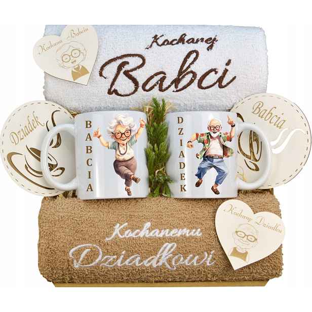 Velký Set Pro Babičku Dědečka Na Den Ručníky Hrnečky Magnety Dědečkům Koš