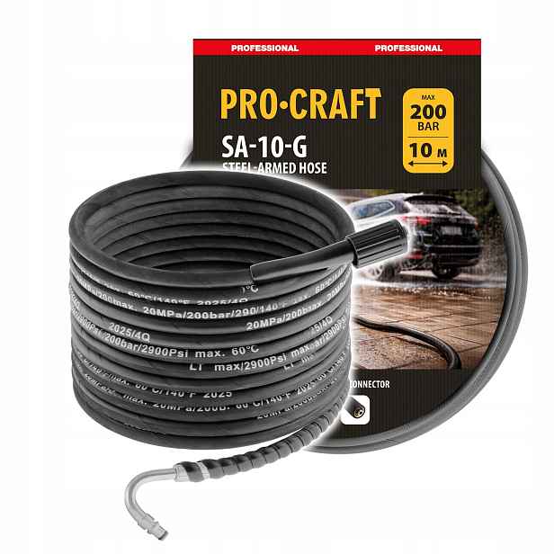Armovaná hadice (úhlová koncovka závit) Procraft SA-10-G, 10m