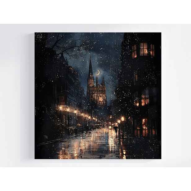 Obraz Na Plátně Canvas Město Ulice Kostel Katedrála Noc Déšť 50x50