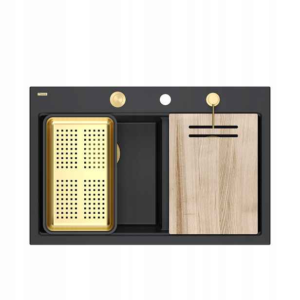 Quadron Marc 120 2-komorový dřez 76x50x22 cm, sada Pure Carbon, zlatá