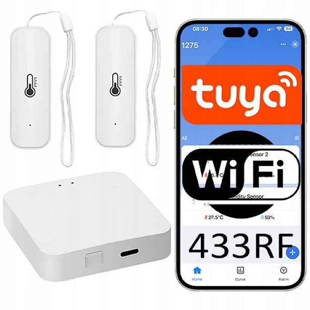 WiFi meteorologická stanice s dvěma Rf senzory teploty a vlhkosti Tuya