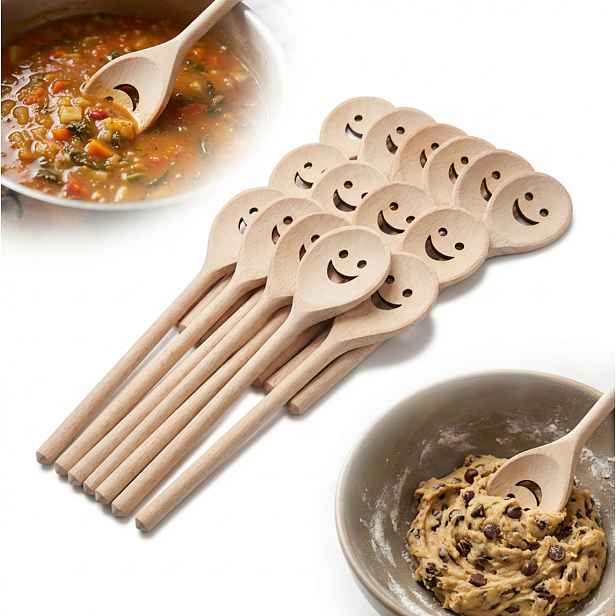 Set 100 ks dřevěných Bukových Lžiček 20 cm – s výřezem „úsměv“