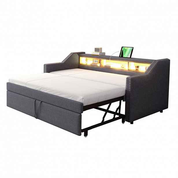 FLIEKS ČALOUNĚNÁ POSTEL 90/180x190cm LED USB Rošt Šedá