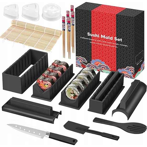Sada Na Výrobu Sushi Nůž Podložka Tyčinky 20 Ks Černá Jako dárek