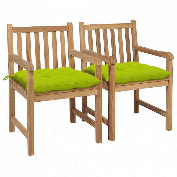 vidaXL Zahradní židle 2 ks jasně zelené podušky masivní teak