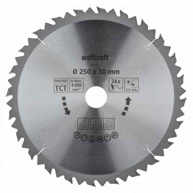 Wolfcraft Kotouč na dřevo Hm 250 x 30 mm 24 zubů