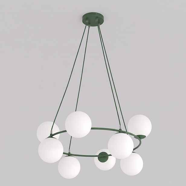Závěsná lampa Azura 8×E14 olivová s opálovými stínítky