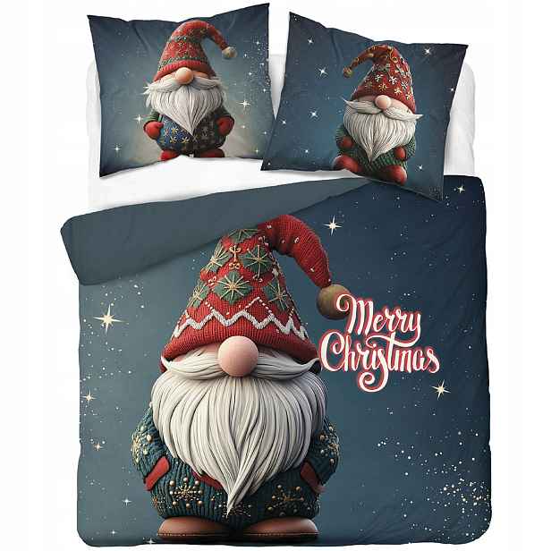 Povlečení Vánoční bavlněné 160x200 modrý skřítek Merry Christmas