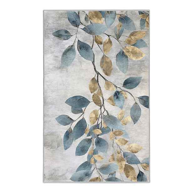 Pratelný koberec ve světle modré a zlaté barvě 80x150 cm Golden Leaves – Mila Home