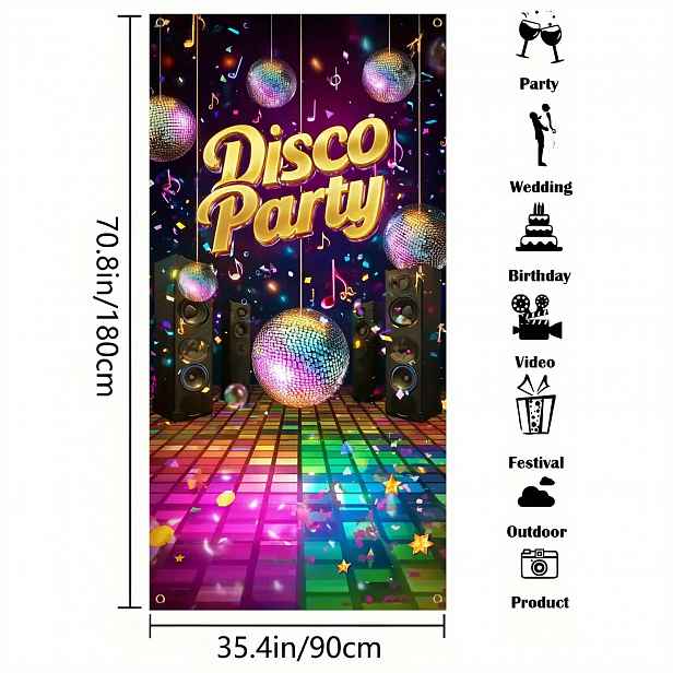 TEMU 2D Plochý, 2D Dveřní Banner, 1ks Retro Disco Party Dveřní Banner s Blikajícími Světly – Samosvítivá 2D Plochá Tisková Neonová Dekorace, Bez