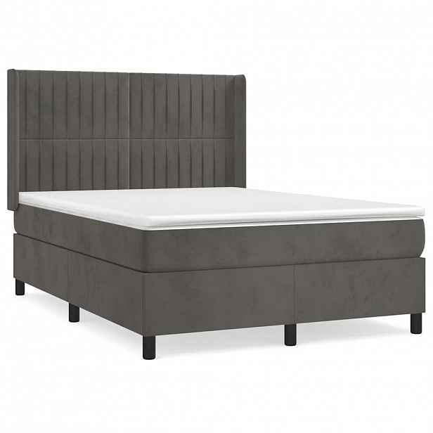 vidaXL Box spring postel s matrací tmavě šedý 140 x 190 cm samet