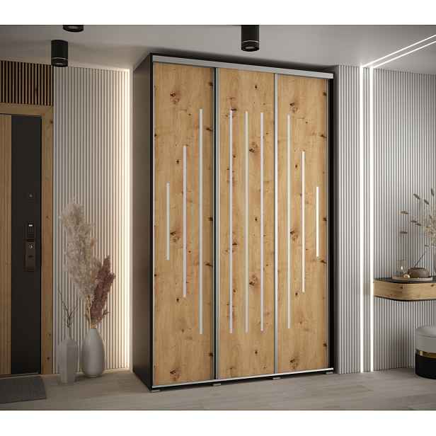 Šatní skříň ASIRI 12 - 160/60 cm, černá / dub artisan / stříbrná