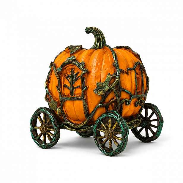 TEMU Halloweenská dýňová kočárková dekorace z pryskyřice, figurka dýňového vozu s vintage rezavým povrchem, gotická pohádková ozdoba dýňového kočáru,