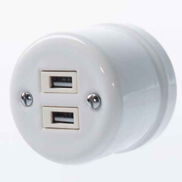 Keramická Nástěnná Zásuvka 2xUSB Bílá