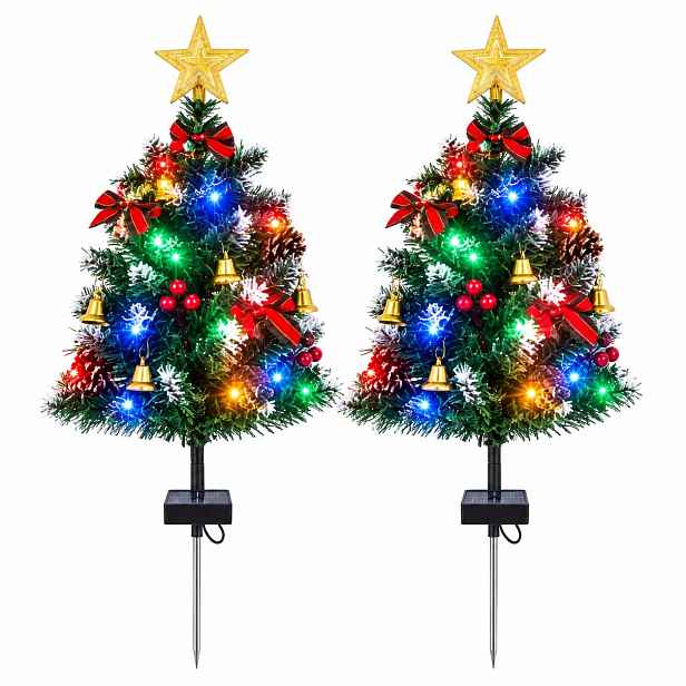 Led Solární Vánoční Stromky 2 Ks Zahradní Barevné 8 Vánočních Režimů 49 CM