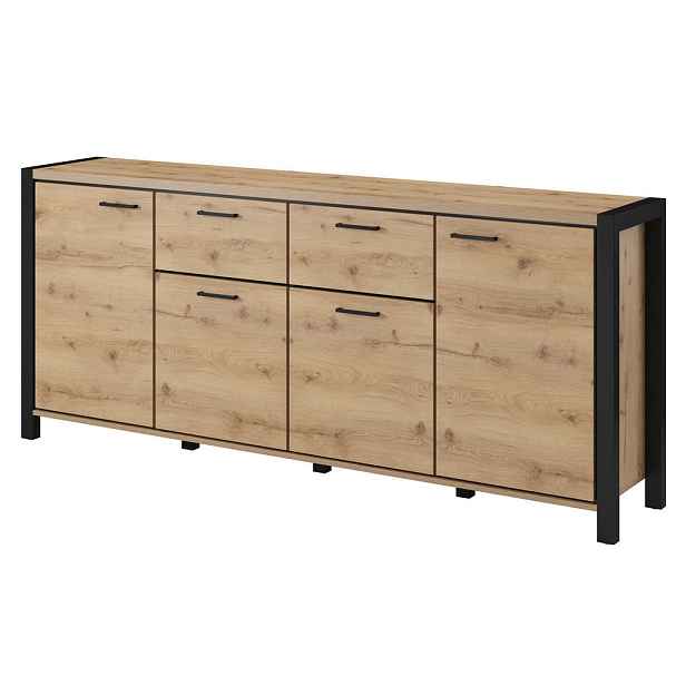 MASSENO KOMODA ATTIVO, 213/91/41 cm s 2 zásuvkami a 4 dvířky, dekor dub