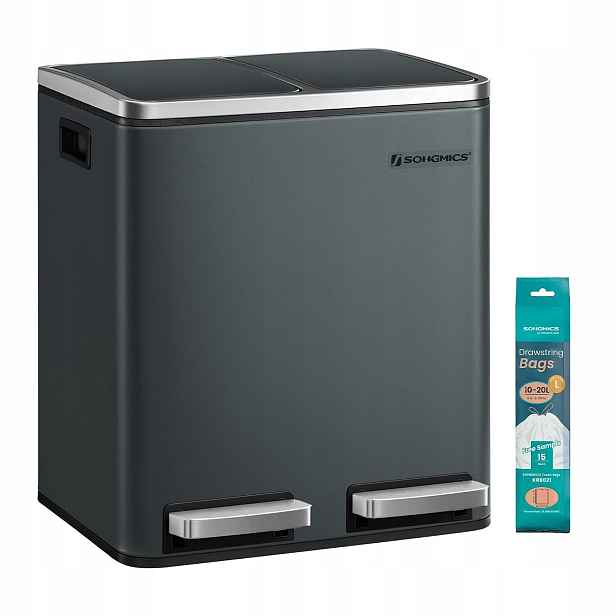 odpadkový koš Songmics 2x15L Segregace Pedál Softclose Zelený