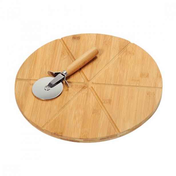 Servírovací talíř na pizzu s kráječem, 32 cm, bambus - Kesper