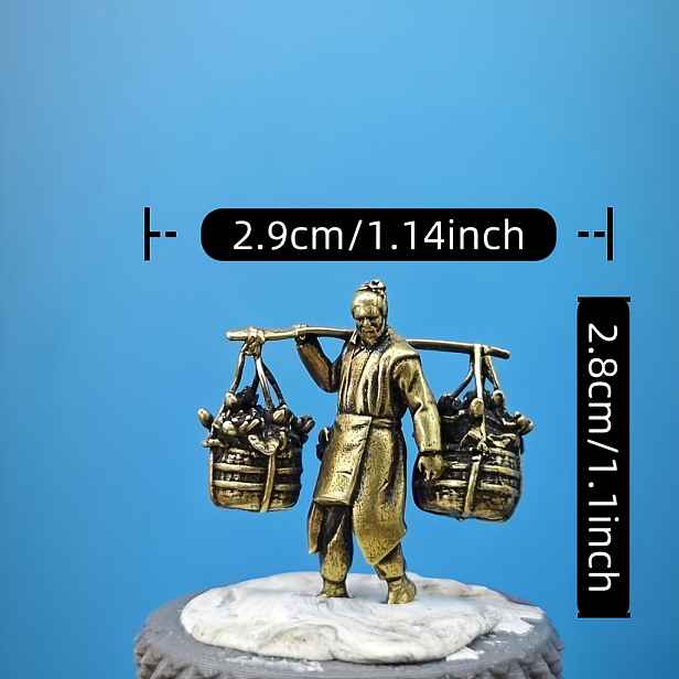 TEMU Mosazná ramenní tyč, miniaturní klasická figurka farmáře, prodejce květin, rybáře, dřevorubce, farmáře, učence v čínském stylu, miniaturní soška