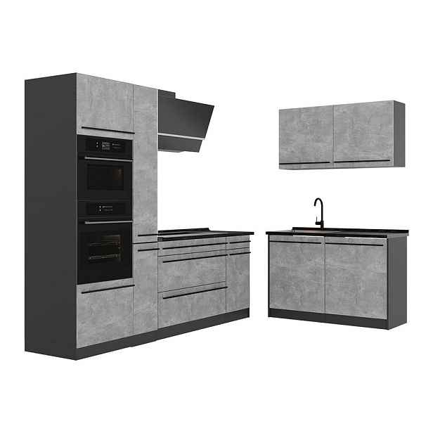 Vicco ROHOVÁ KUCHYŇ R-Line, Beton/Antracit, 230 x 120 cm pracovná doska antracitová