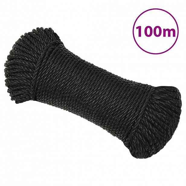 vidaXL Pracovní lano černé 6 mm 100 m polypropylen
