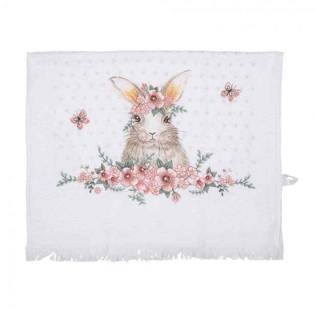 Bílý froté kuchyňský ručník s králíčkem Floral Easter Bunny - 40*66 cm Clayre & Eef
