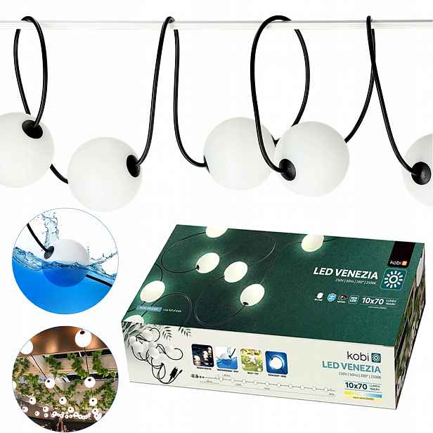 Led zahradní plovoucí vodní girlanda Venezia Jezírko 10 kuliček 7,74 m