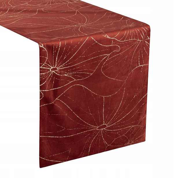 Běhoun Na Stůl 35x220 Zelený Velvetový Květy