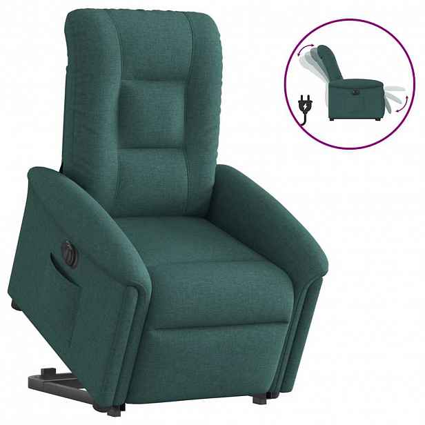 vidaXL Elektrické zvedací polohovací křeslo tmavě zelené textil