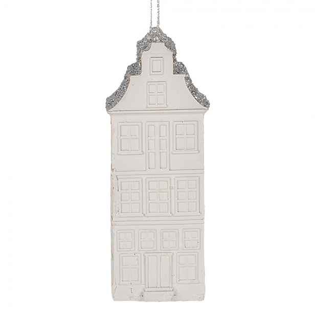 Bílo-stříbrná antik závěsná dekorace domek - 4*4*11 cm Clayre & Eef