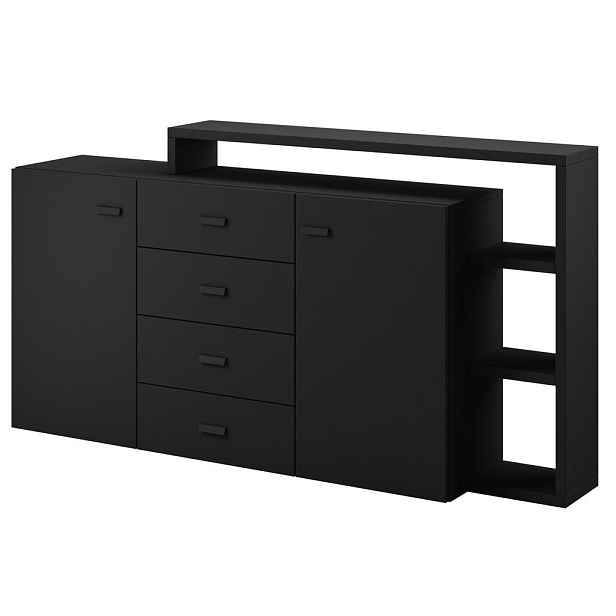 MASSENO KOMODA BOTTEGA, 180/98/37 cm se 4 zásuvkami a 2 dvířky, černá