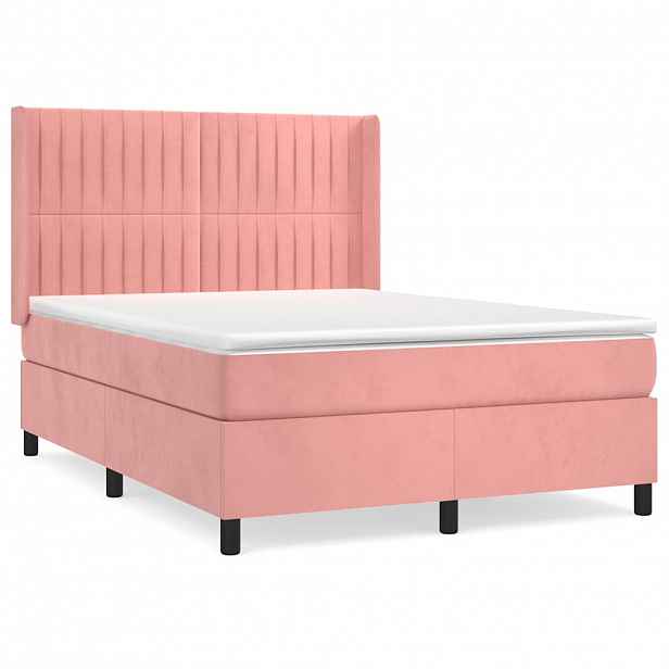 vidaXL Box spring postel s matrací růžová 140x190 cm samet