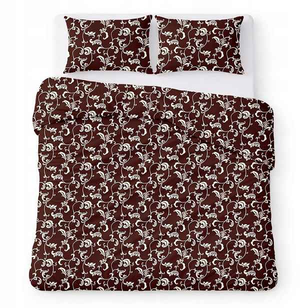 Krepové povlečení 160x200 hnědé s krémovými ornamenty, klasické Kora Home