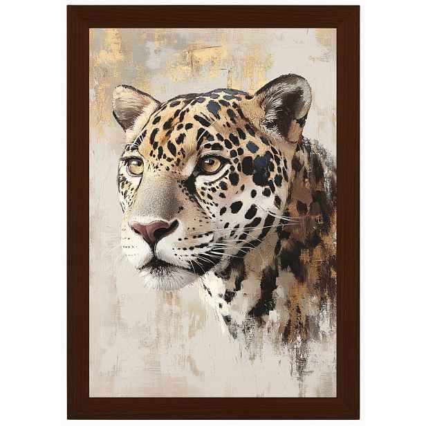 Plakát Rámeček Dřevo Portrét Příroda Zvíře Kočka Jaguar Béžová Hnědá 40x60