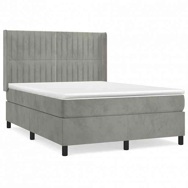 vidaXL Box spring postel s matrací světle šedá 140x200 cm samet
