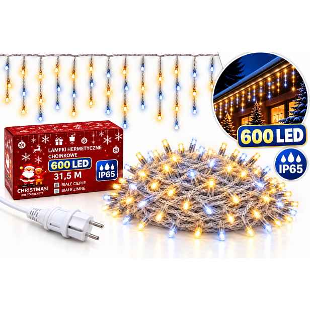 Lampičky Rampouchy Vánoční 600 Led 31,5 M Teplé Studený Venkovní Flash