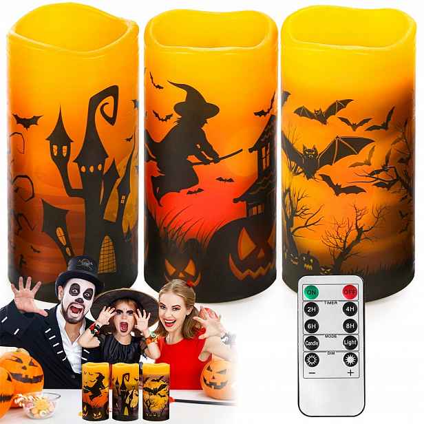 Led Svíčky Napodobující Halloweenský Plamen, Sada S Dálkovým Ovládáním
