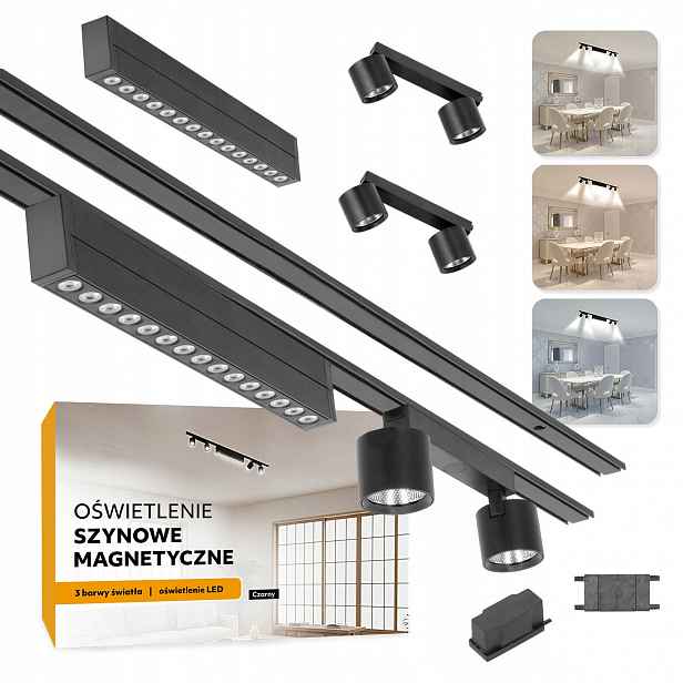 Magnetické kolejnicové osvětlení 2xSZYNA 1m +15W a 2x2x7W černé 5 let záruka