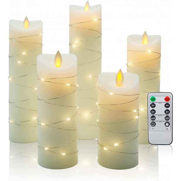 Led Svíčky Z Vosku Sada 5KS, Časovač, Dálkové Ovládání, Bílé