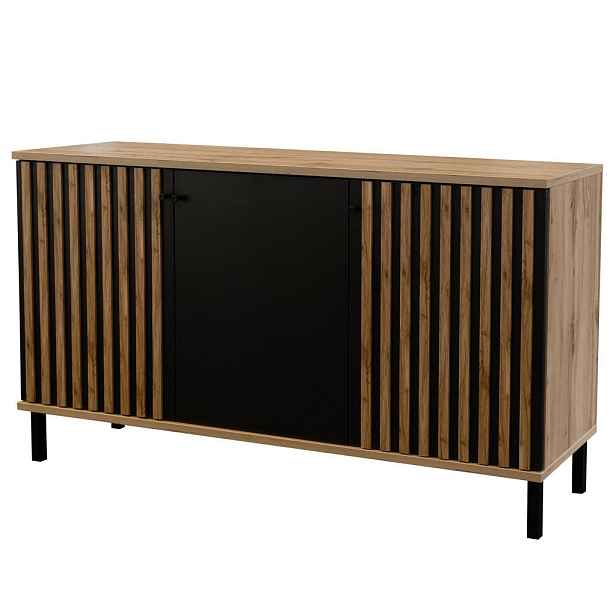 MASSENO KOMODA DRAVEN, 150/85/45 cm se zásuvkami a 3 dvířky, dub Wotan