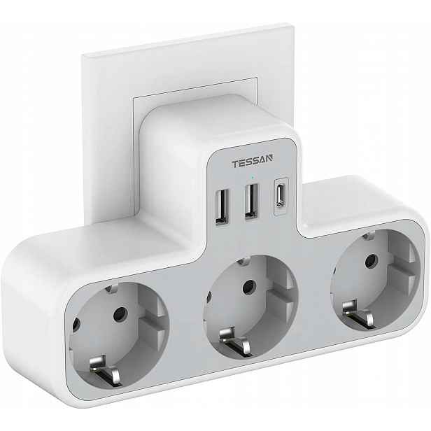 Nástěnná Zásuvka Rozbočka Lišta 3xAC 2xUSB Usb-c Tessan