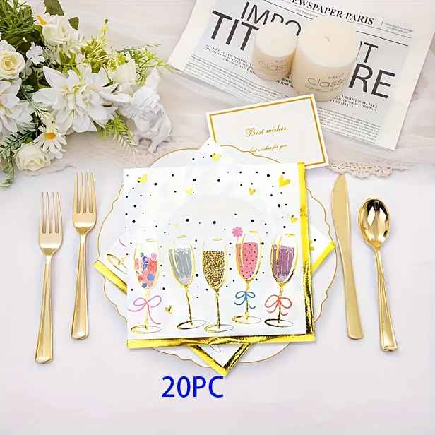 TEMU 20/40/60 ks, Tištěné sklenice na víno, Čtvercové ubrousky, 13 x 13 palců, Vhodné pro luxusní restaurace, restaurace, oslavy, výročí a jiné