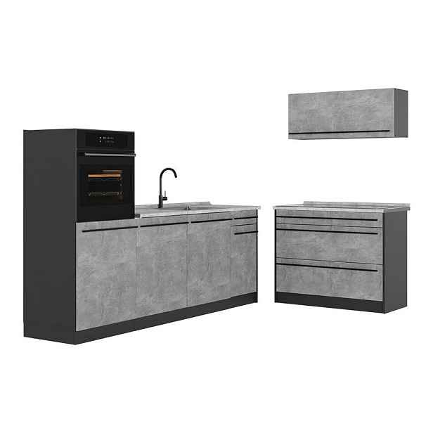 Vicco KUCHYŇSKÝ KOUT R-Line, Beton/Antracit, 220 cm bez pracovní desky