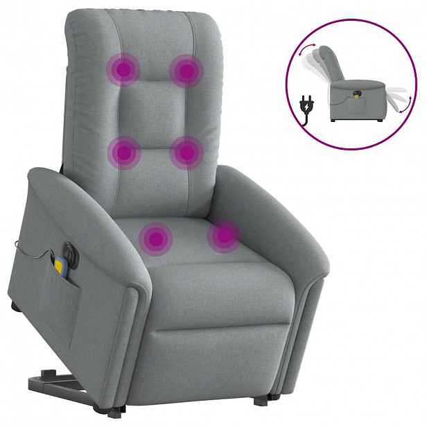 vidaXL Elektrické zvedací masážní polohovací křeslo světle šedé textil